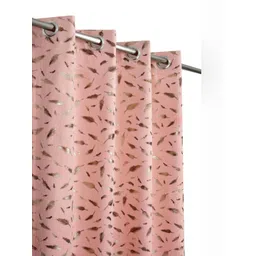 GEET CREATIONS Navy Blue & Gold 2 Pieces Feather Printed Room Darkening Long Door Curtains-picture-24