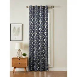 GEET CREATIONS Navy Blue & Gold Single Floral Room Darkening Window Eyelet Curtain-picture-11