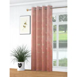 GEET CREATIONS Pink & Gold Single Floral Room Darkening Window Eyelet Curtain-picture-19