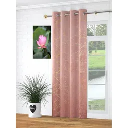 GEET CREATIONS Pink & Gold-Toned Floral Printed Room Darkening Velvet Window Curtain-picture-31