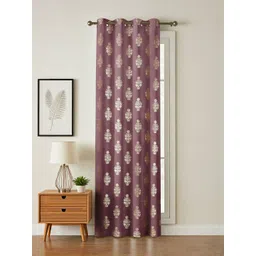 GEET CREATIONS Violet & Gold Self Design Room Darkening Long Door Curtain image 1