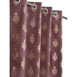 GEET CREATIONS Violet & Gold Self Design Room Darkening Long Door Curtain image 3