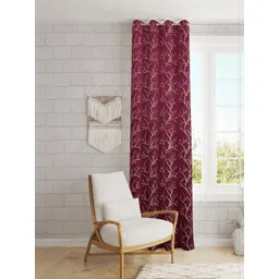 GEET CREATIONS Violet & Gold Single Floral Room Darkening Window Eyelet Curtain-picture-26