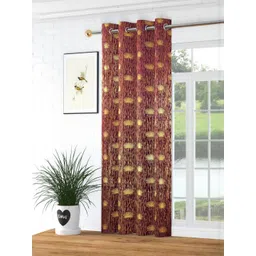 GEET CREATIONS Violet & Gold Single Floral Room Darkening Window Eyelet Curtain-picture-16
