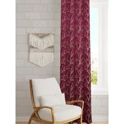 GEET CREATIONS Violet & Gold-Toned Floral Printed Room Darkening Velvet Long Door Curtain-picture-25