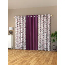 GEET CREATIONS Violet Set of 3 Floral Room Darkening Window Curtain-picture-14