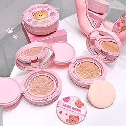 Gege Bear Air Cushion Foundation – Ultra-Light, Breathable Foundation for Flawless, Poreless Skin | High-Coverage, Natural Look with Long-Lasting Moisturizing Makeup | Cute Pink 3D Leather Case with Bear Puff & Built-In Mirror for Travel & Daily Use (#02-Natural, 13g)-picture-12