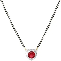 gehena by estele Gold & Rhodium Plated Graceful Heart Pendant Mangalsutra Chain with Black Beads & Ruby Crystal for Women-picture-12