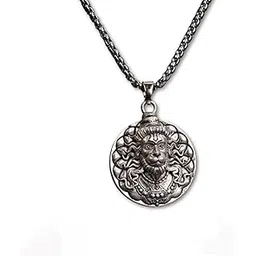 gehena by estele Powerful Lord Hanuman Ji Locket Pendant with Chain for Men & Women: Oxidized Silver Plated Spiritual Shree Hanuman Ji Pendant for Unisex – OSAK042-IROX PENDANT-picture-13