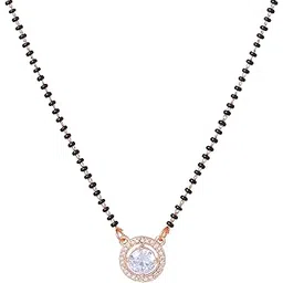 gehena by estele Rosegold Plated Exquisite Circular Pendant Mangalsutra Chain with Black Beads & White Crystals for Women-picture-10