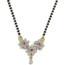 gehena by estele Stylish Floral Mangalsutra Necklace for Women|Black Beads Chain with Ruby-CZ Flowers|Ideal Gift for Wife-OSAKMS024-2TNWE NK-picture-37