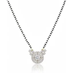gehena by estele Textured Round Pendant Mangalsutra Necklace for Women|Sparkling CZ Detailing|Modern Traditional Look-OSAKMS025-2TNWE NK-picture-35