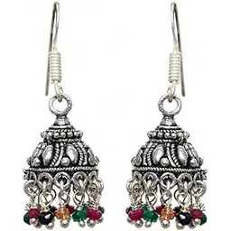 gehna jaipur Ruby, Emerald & Sapphire Gemstone Bead Jhumki Ge061028-picture-13