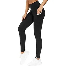 geifa Women's High Waist Yoga Compression Pants Tummy Control Stretch Biker Shorts Athletic Jegging with Two Side Pockets Running Pack of 1 (L) Black-picture-25