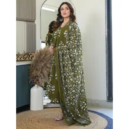 GEKHA Women Printed Regular Aari Work Pure Cotton Kurta with Trousers & With Dupatta-picture-15