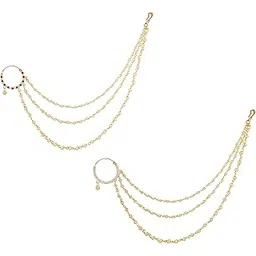 gemron jewel Exquisite Traditional Ethnic Bridal Nose Ring/Nath Adorned with Elegant Pearl Chain for Women and Girls(A_RC-ADNR-006)-picture-10