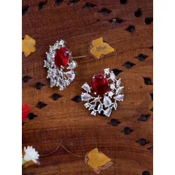 Gemron Jewel Rhodium Plated American Diamond Studded Oval Shaped Studs-picture-10