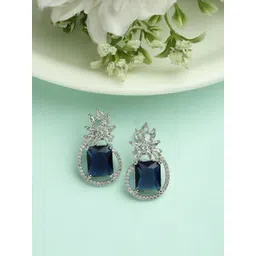 Gemron Jewel Rhodium-Plated American Diamond Studded Square Shaped Studs-picture-23