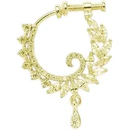 gemron jewel Traditional Floral Design Bridal Nose Ring Set, American Diamond Plated Alloy, Pack of 1-picture-29