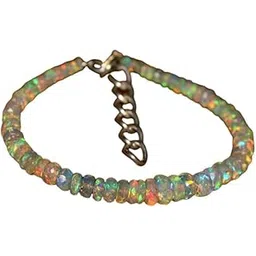 gems in silver Unisex Natural Ethiopian Opal Rondelle Faceted Gemstone Bracelet | 925 Sterling Silver Adjustable Beaded Bracelet for Men, Women | Elegant Jewelry for Casual Wear, Gifting (Multicolor)-picture-29