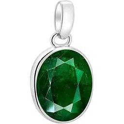 gems river Natural 14.25 Ratti 13.67 Carat Emerald Pendant Locket (Natural Panna/Panna Stone Silver Plating Pendant Locket) Original AAA Quality Gemstone Pendant for Men-picture-19