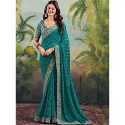 GEN Z TRENDS Ethnic Motifs Embroidered Pure Georgette Heavy Work Bandhani Saree-picture-29