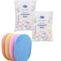 generic ( 50 x 2 ) 100 Pcs Cotton Balls Makeup Cotton Balls Degreasing Cotton Ball for for Face Cleansing & Makeup Removal Beauty Salon Home Use with 2 pcs Cleansing Sponges image 1