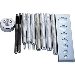 Generic 11pcs/set DIY Leather Tool Die Punch Hole Snap Rivet Button Setter Base Kit Leather Craft Sewing Tool Hole Punches Metal-picture-10