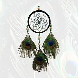 generic Bhavani Art & Craft, Wooden Peacock Feather Dream Catcher, Green with Beaded Design, Traditional Wall Hanging Positive Energy Decorative, Bedroom, Living Room & Car Dashboard Decor(13/35 cm) Black-picture-21