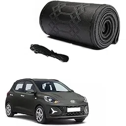 generic Car Steering Wheel Cover with Needle Thread Leather Sleeve Anti-Slip Breathable Full Black Color Suitable for i10 Grand Nios-picture-10