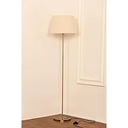 generic HANCRAFTY Floor Lamp LED, Incandescent Standing Modern Antique Brass Finish 5Ft Height with 12 Inches Off White Lampshade for Living Room Corner, Home, Hotel, Office Pack of 1-picture-18