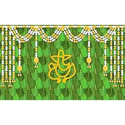 generic Marigold Ganesh on Banana Leaf Design Backdrop - M 33 - Backdrops for Decoration (8x5 ft)-picture-23