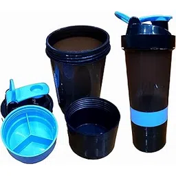 generic Protein Shaker Bottle with 3 Storage Compartments, Leak-Proof Design, Blue and Red, 500ml (SKY BLUE and Red) pack of 2-picture-23