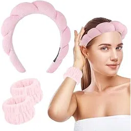 Spa Headband Wristband for Women Girls Face Washing, Facial Skincare Headband Sunflower Sponge Makeup Hairband Wrist Washband Combo Set-image-29