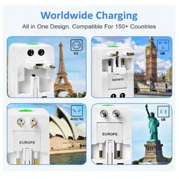 generic Universal Travel Adapter with Surge Protection, International Power Converter, White image 4