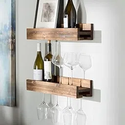 Genuine Decor Wine Rack, Wood Wine Storage Rack Wall Mounted, 12 Glass Wooden Stackable Wine Cellar Racks, Set of Two Wine Glass Stand Holder Display Shelf for Home Kitchen Bar Cabinets-picture-37