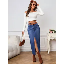 GENZILOOKS Denim A-Line Midi Slit Skirts-picture-17