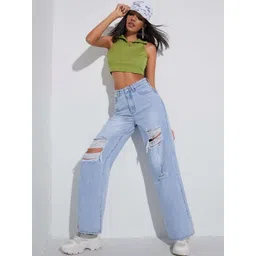 GENZILOOKS Women Relaxed Fit High-Rise Highly Distressed Light Fade Jeans-picture-21