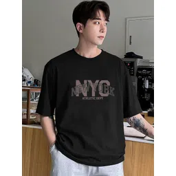Genzy Men Typography Printed Drop-Shoulder Sleeves Applique T-shirt-picture-10