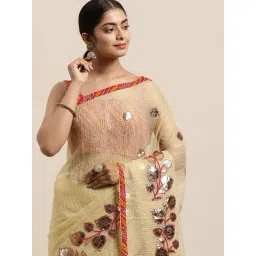 Geroo Jaipur Beige Kota Doria Saree with Blouse-picture-16