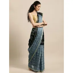 Geroo Jaipur Black & Grey Printed Saree With Unstitched Blouse-picture-35