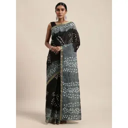 Geroo Jaipur Black & Grey Silk Printed Saree With Unstitched Blouse-picture-33
