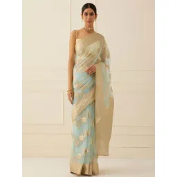 Geroo Jaipur Blue & Golden Woven Pattern Saree With Unstitched Blouse-picture-29