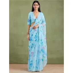 Geroo Jaipur Blue Hand Painted Mukaish Chiffon Saree-picture-44
