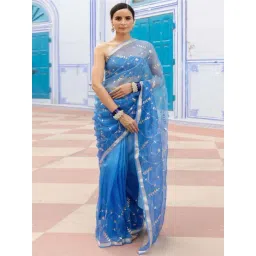 Geroo Jaipur Blue Pure Kota Silk Handcrafted Gota Patti Saree-picture-39