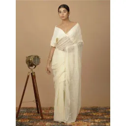 Geroo Jaipur Cream Chiffon Hand Embroidered Sequins Jaal Saree-picture-19