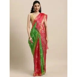 Geroo Jaipur Green & Red Printed Saree With Unstitched Blouse-picture-22