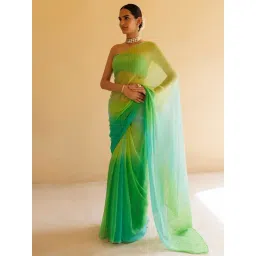 Geroo Jaipur Green Shaded Mukaish Hand Embroidered Chiffon Saree with Blouse-picture-29