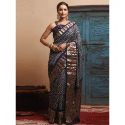Geroo Jaipur Grey-Blue Bandhani Zari Woven Silk Saree-picture-22