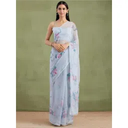 Geroo Jaipur Grey Hand Painted Mukaish Chiffon Saree-picture-24